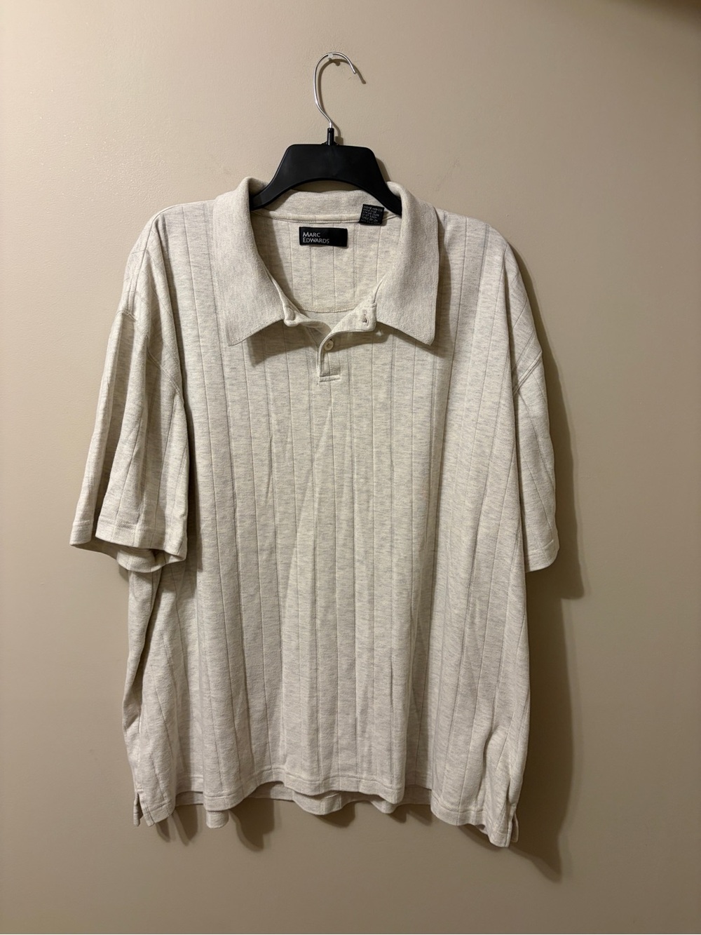 Marc Edwards Men’s Cream Ribbed Short-Sleeve Polo Size XXL